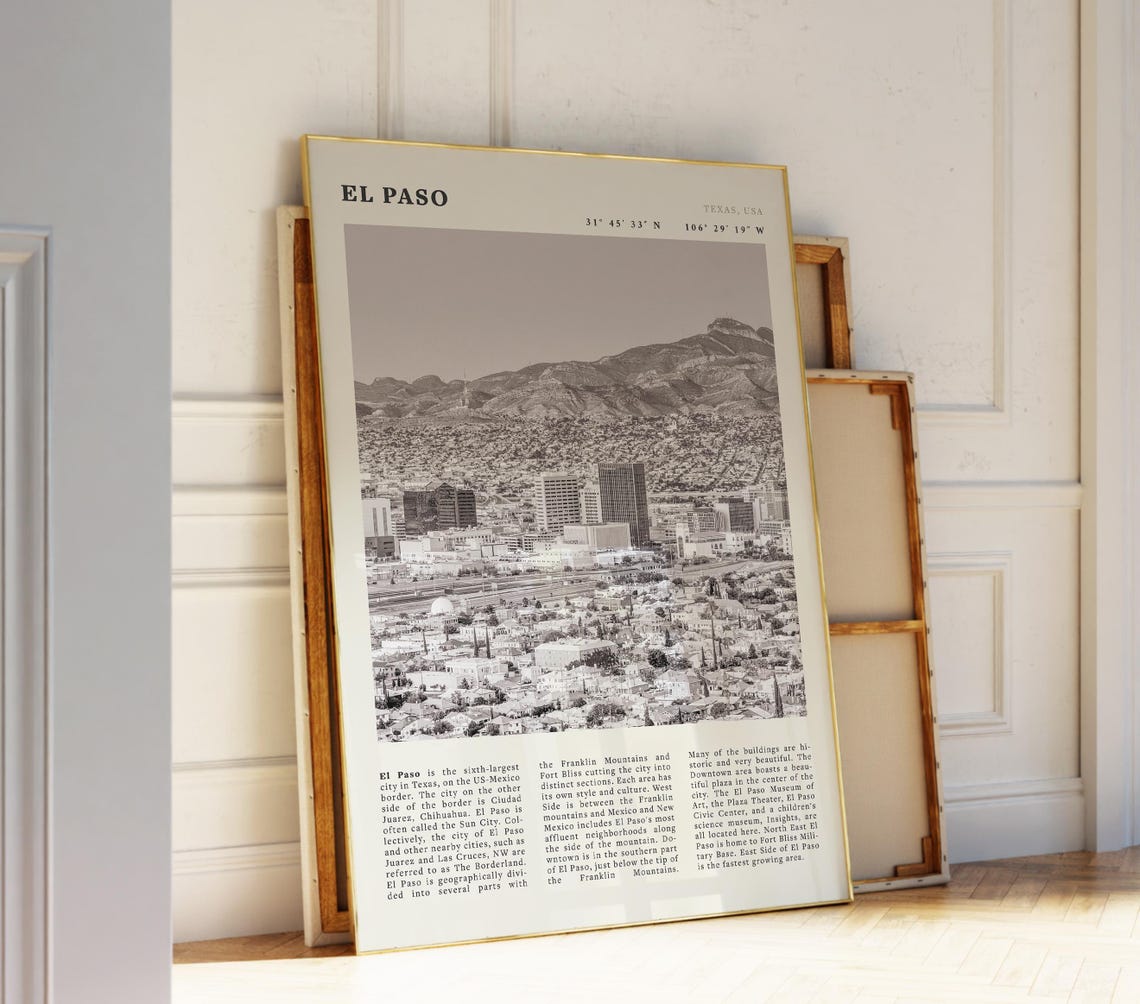 El Paso Black White Poster Vintage Texas Skyline Print Idea For City Lovers