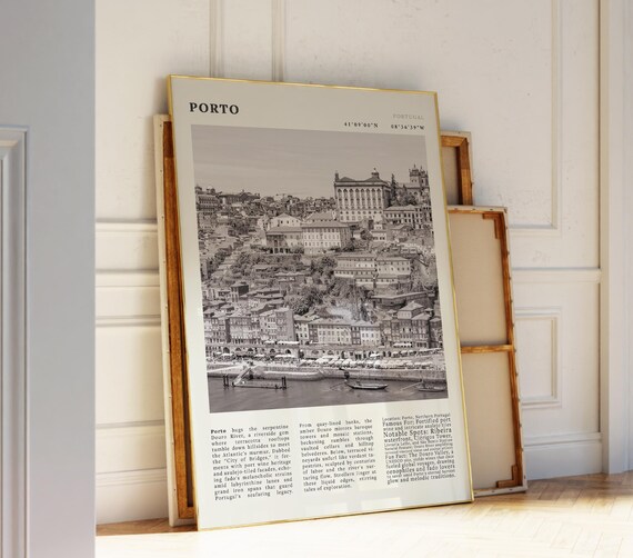 Porto Portugal Vintage Travel Douro River City Of Bridges Black White Poster