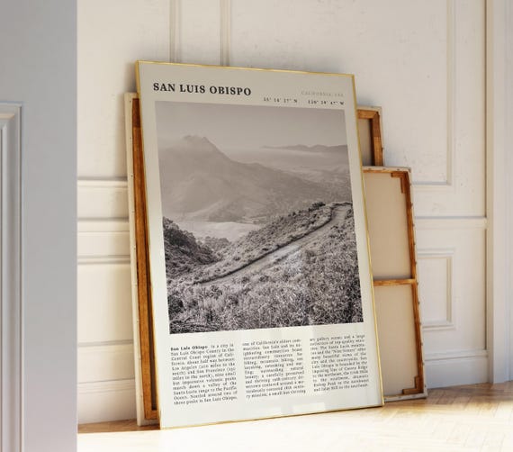 San Luis Obispo Black White Poster Vintage Coast Print Ideal Gift For Hikers And Dreamers