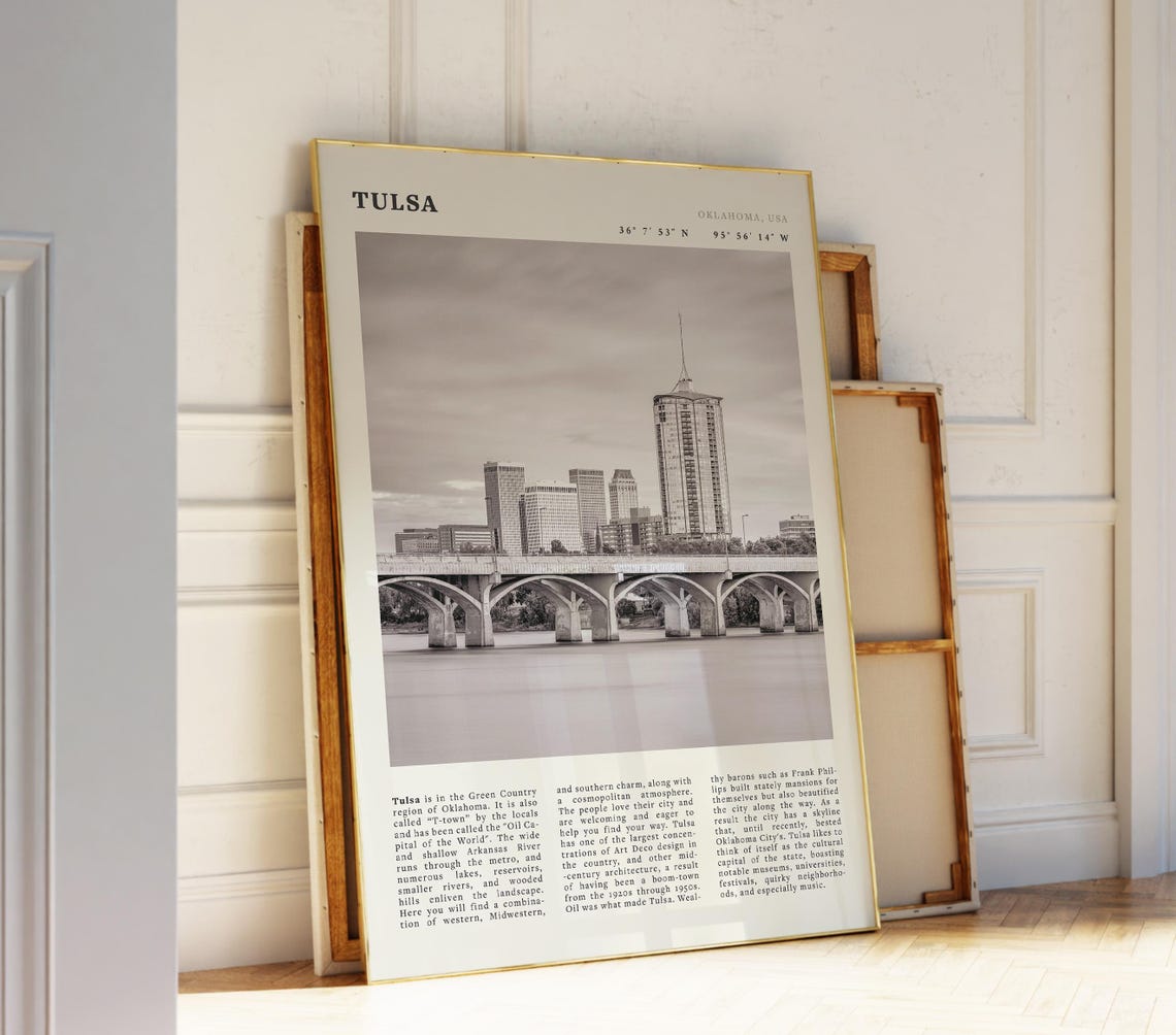 Tulsa Black White Poster Oklahoma Vintage Skyline Print Ideal Gift For Architecture Lovers