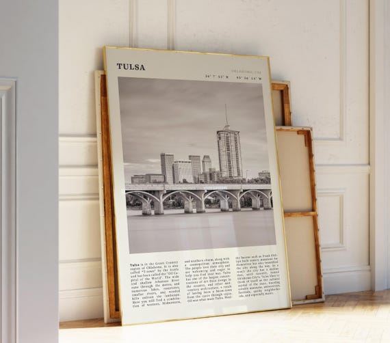 Tulsa Black White Poster Oklahoma Vintage Skyline Print Ideal Gift For Architecture Lovers