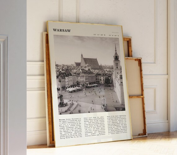 Warsaw Poland Old Town City Aerial Black And White Travel Poster