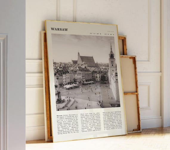Warsaw Poland Poster Vintage Europe Travel Print Black And White Old Town Wall Art