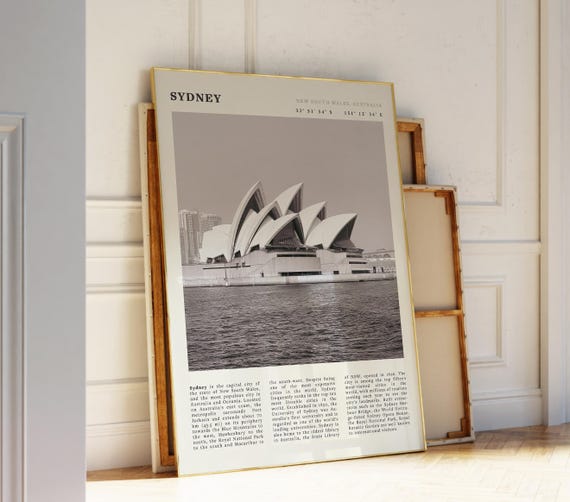 Sydney Black White Travel Poster Opera House Wall Art Vintage Australia Print Minimalist City Decor Iconic Gift