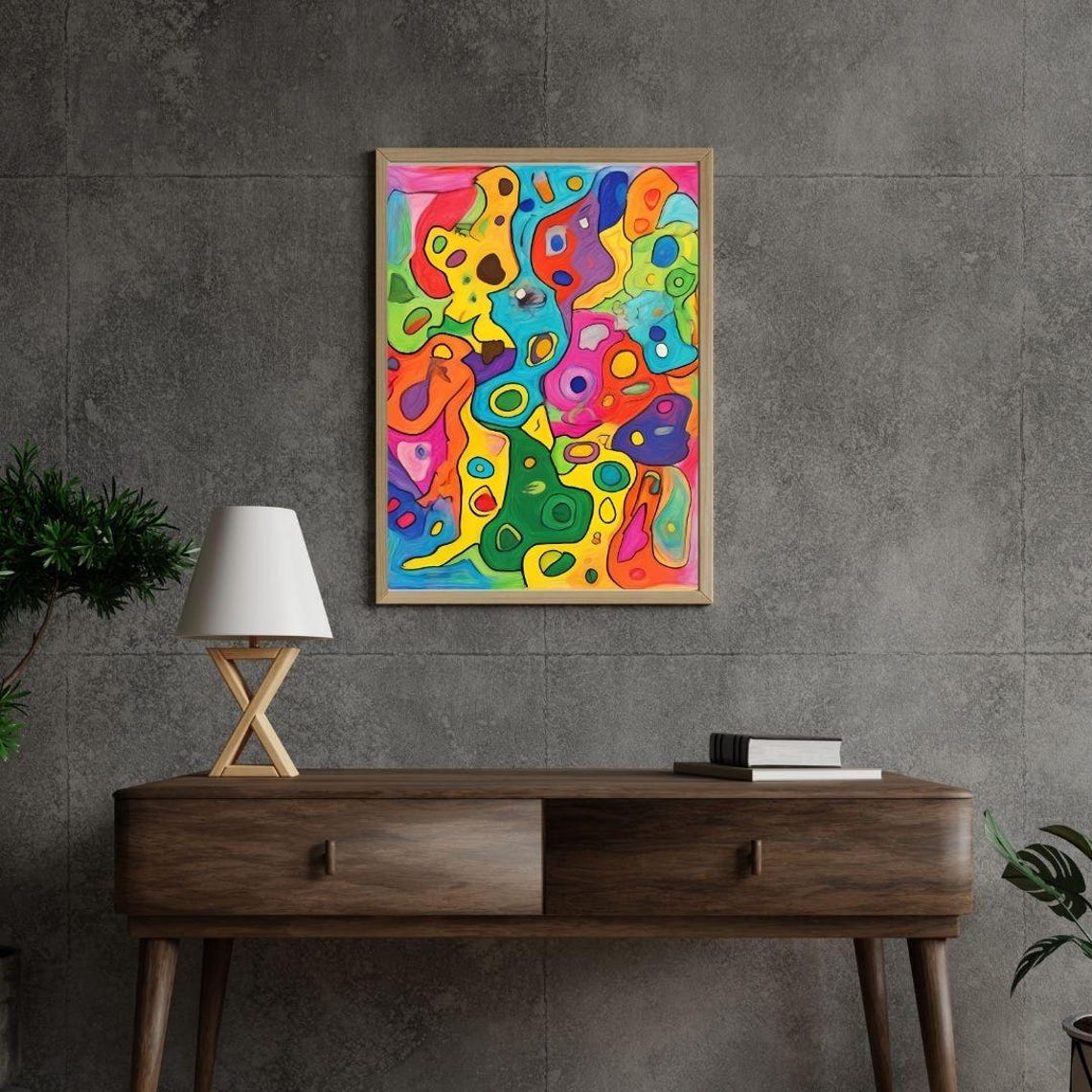 Bright Neon Abstract Organic Doodle Shapes Playful Modern Art Print - Image 4