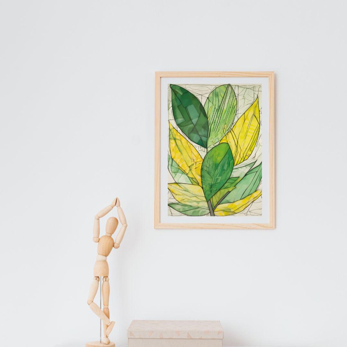 Green Yellow Botanical Leaves Watercolor Rubber Plant Sketch Art Print - Image 2