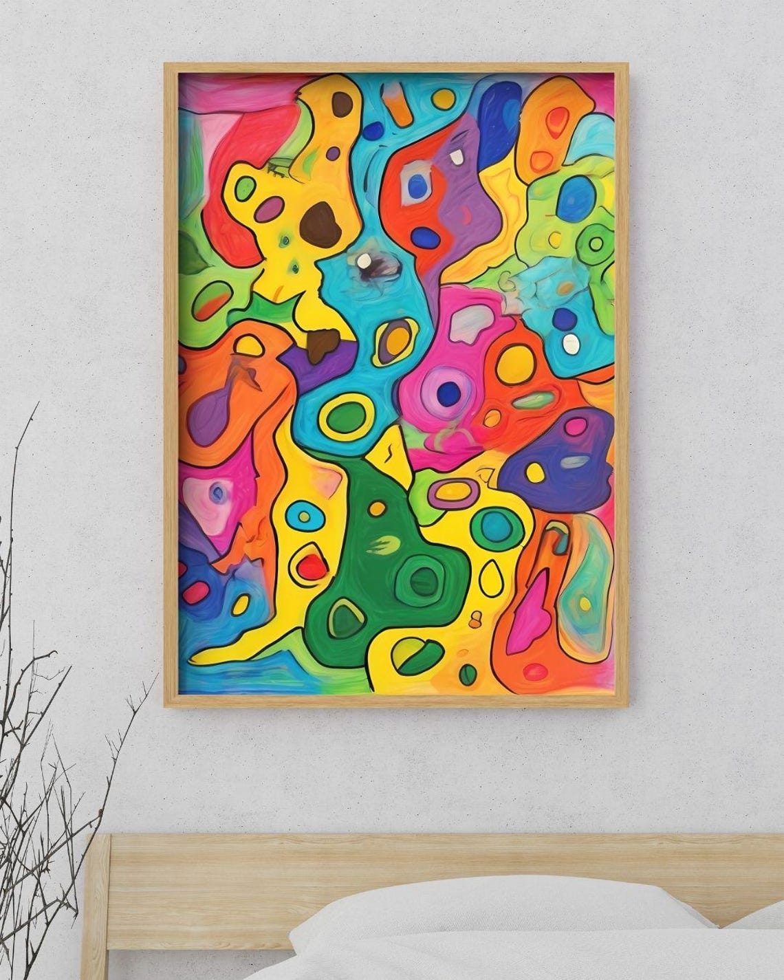 Bright Neon Abstract Organic Doodle Shapes Playful Modern Art Print - Image 3