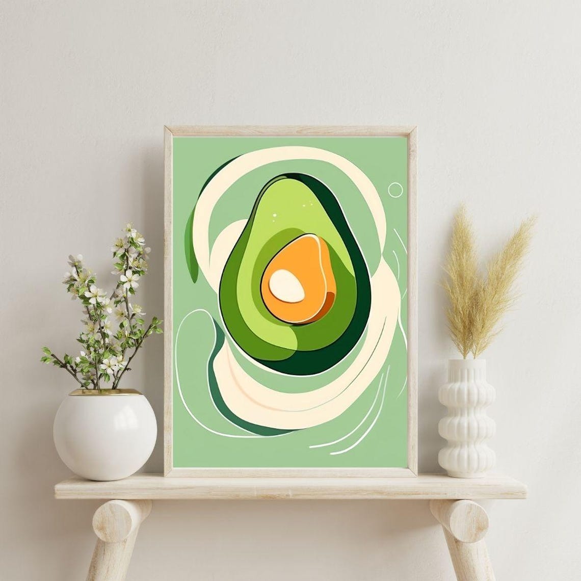 Avocado Modern Abstract Green Illustration Minimalist Kitchen Wall Art