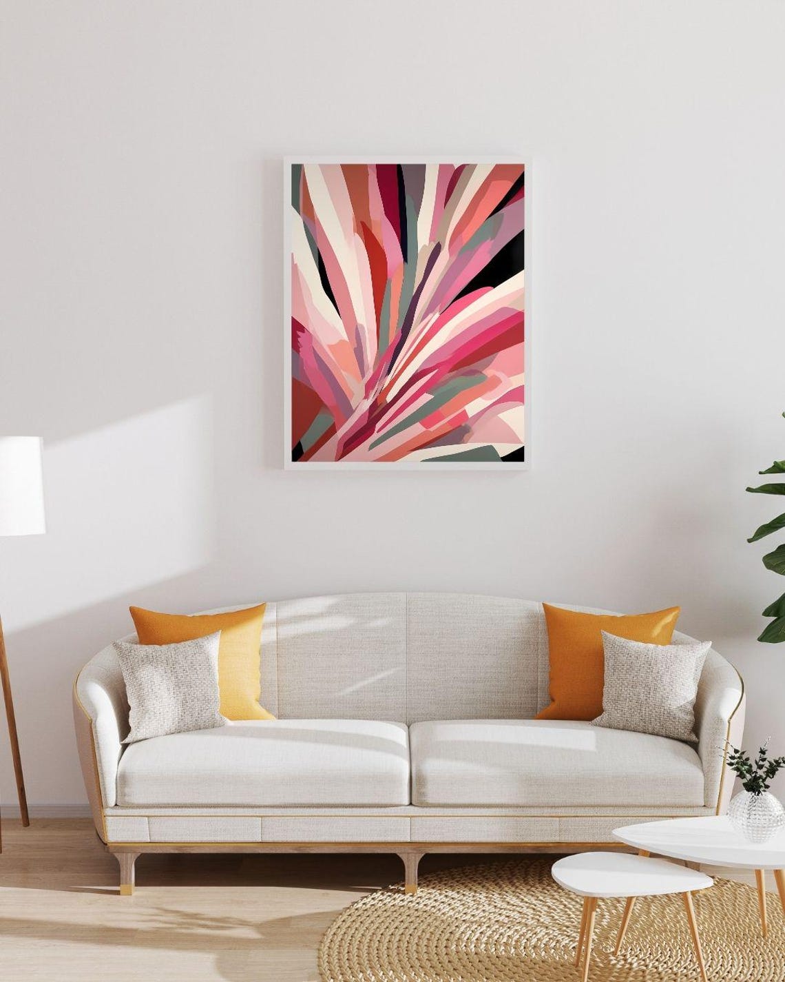 Pink Fan Abstract Radiating Petal Mid Century Modern Blush Wall Art - Image 4