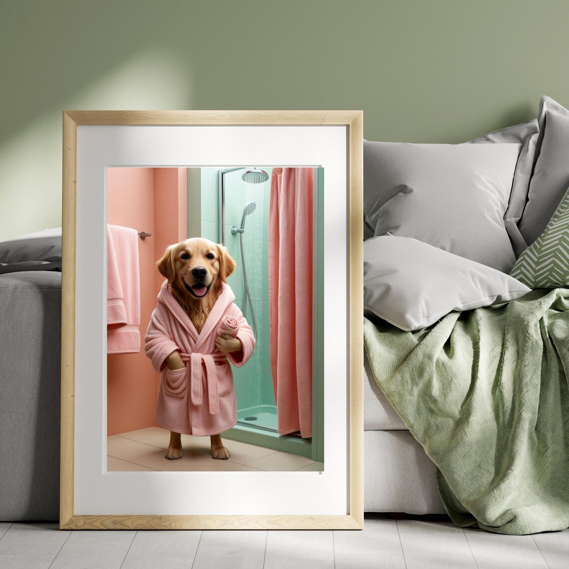 Whimsical Golden Retriever Illustration, Bathroom Decor - Image 3