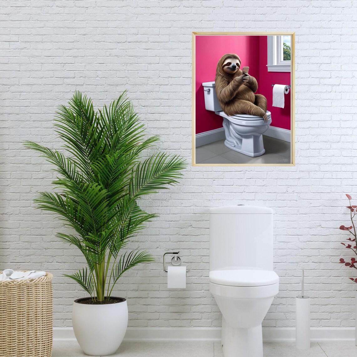 Whimsical Sloth Bathroom Art, Funny Toilet Decor - Image 2
