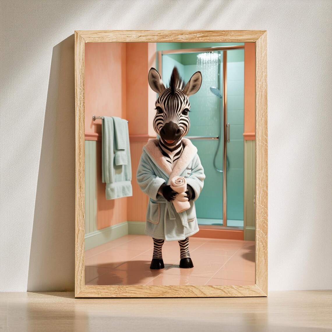 Funny Zebra Bathroom Wall Art, Cozy Zebra Bathrobe