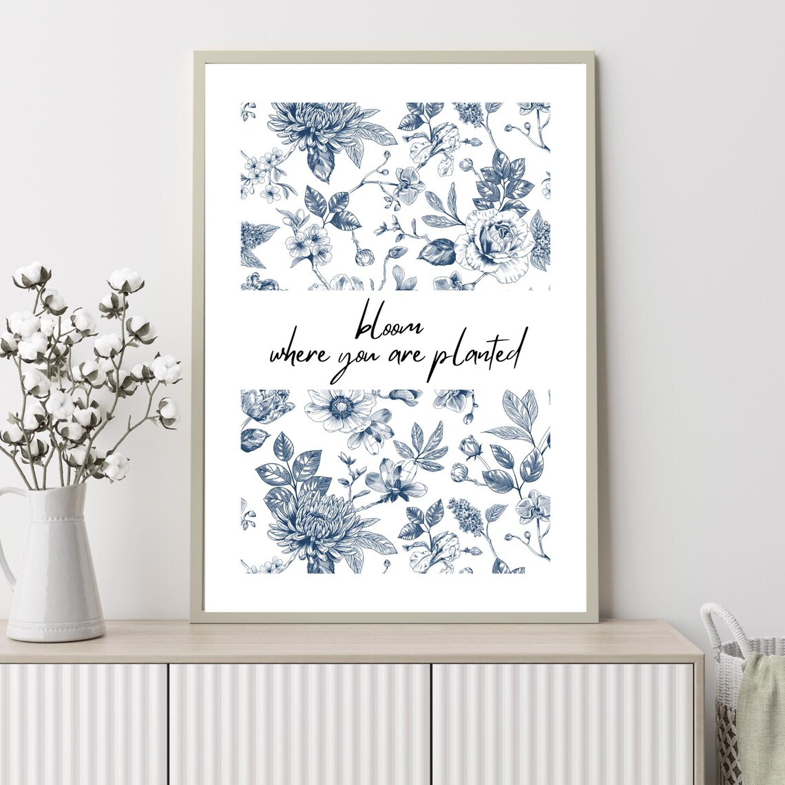 Blue Chinoiserie Bloom Where You Are Planted Art Print