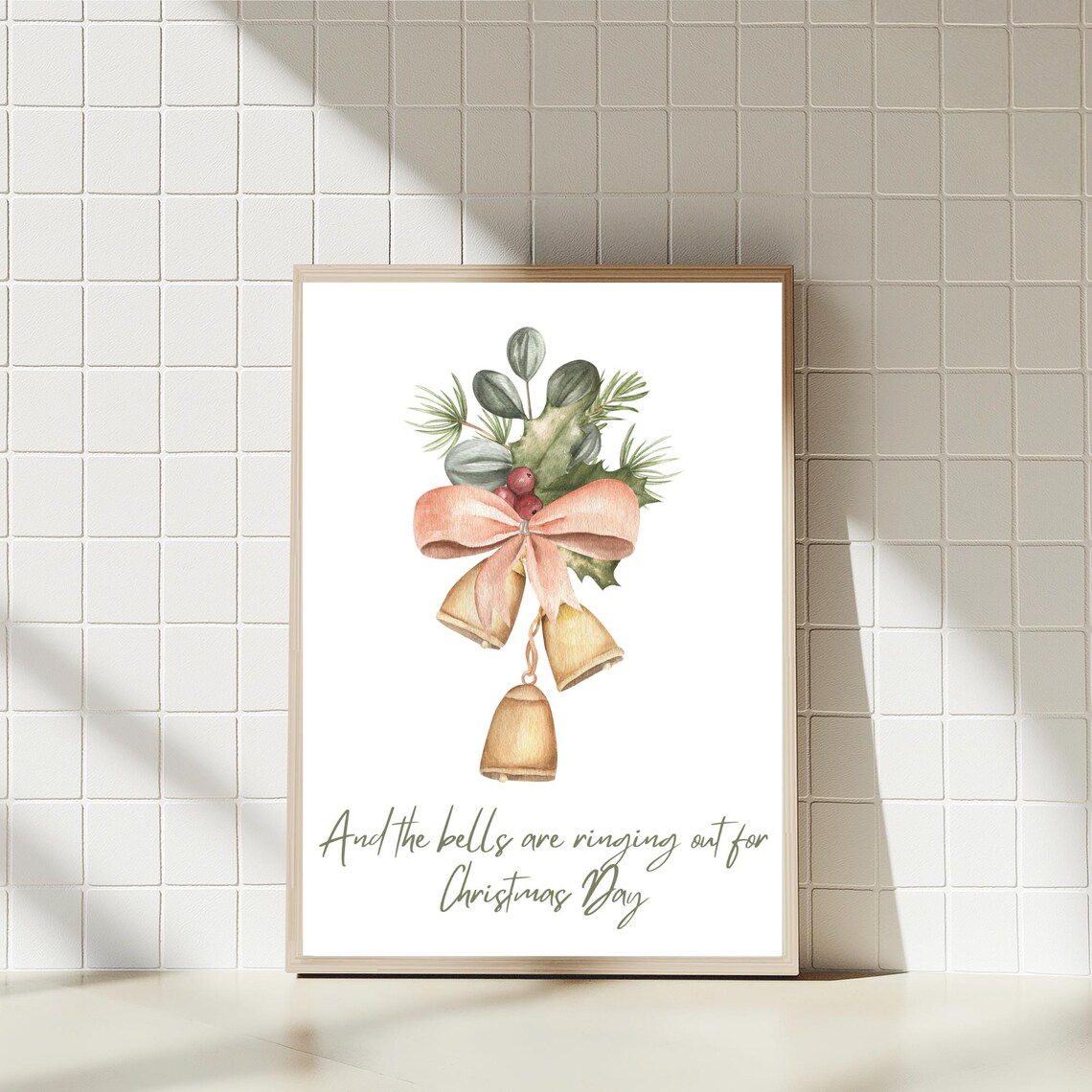 Christmas Bells Botanical Print, Festive Quote