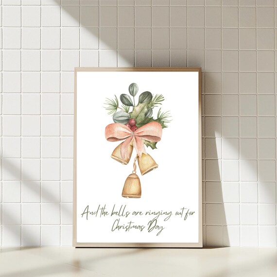 Christmas Bells Botanical Print, Festive Quote