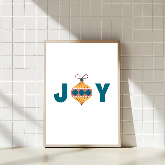 Joy Christmas Minimalist Bauble Typography Art Print