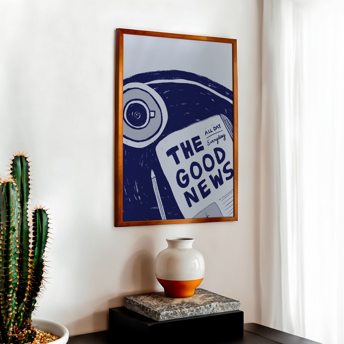 The Good News Newspaper Coffee Navy Illustrated Faith Poster - Image 2