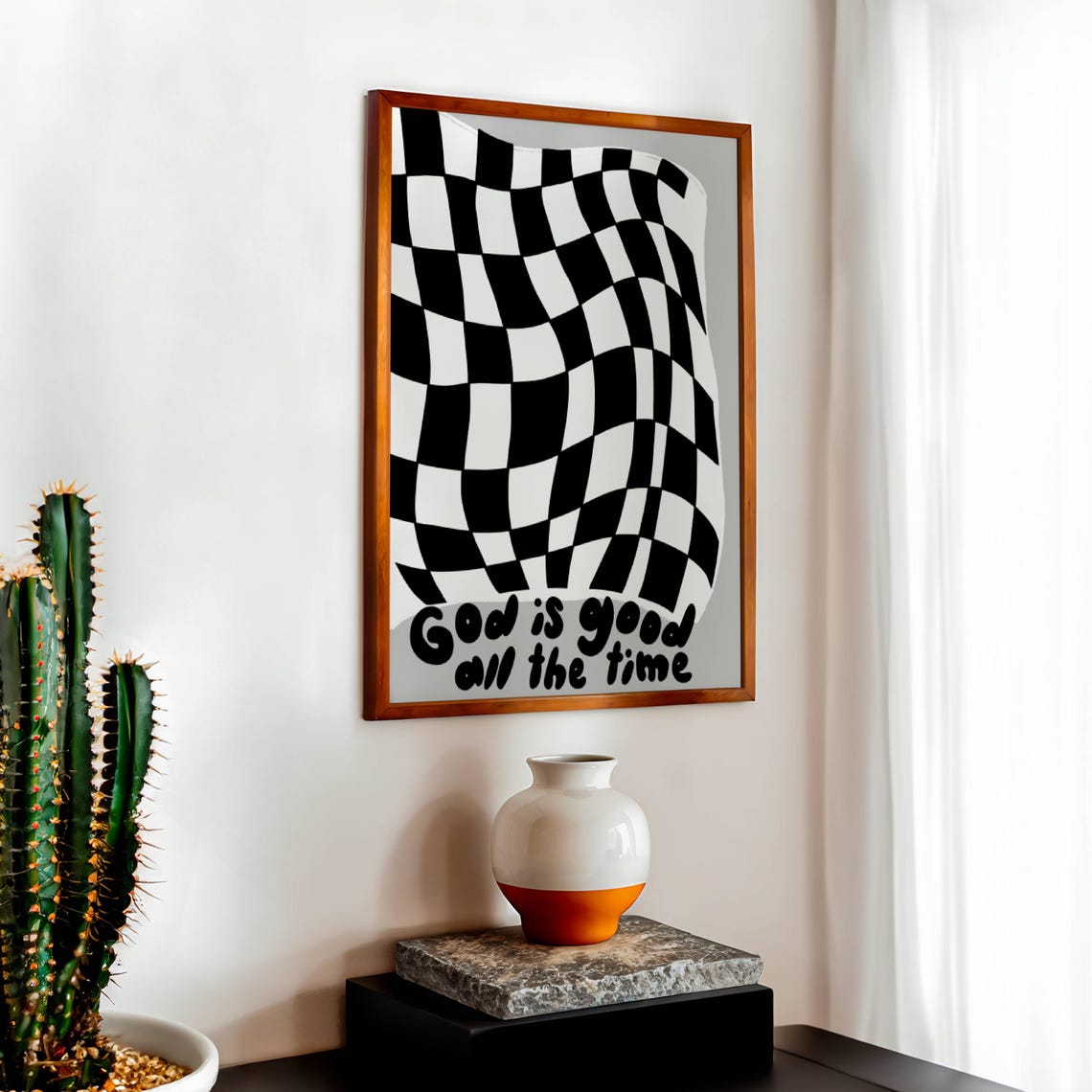 God Is Good All The Time Checkerboard Retro Modern Faith Poster - Image 3