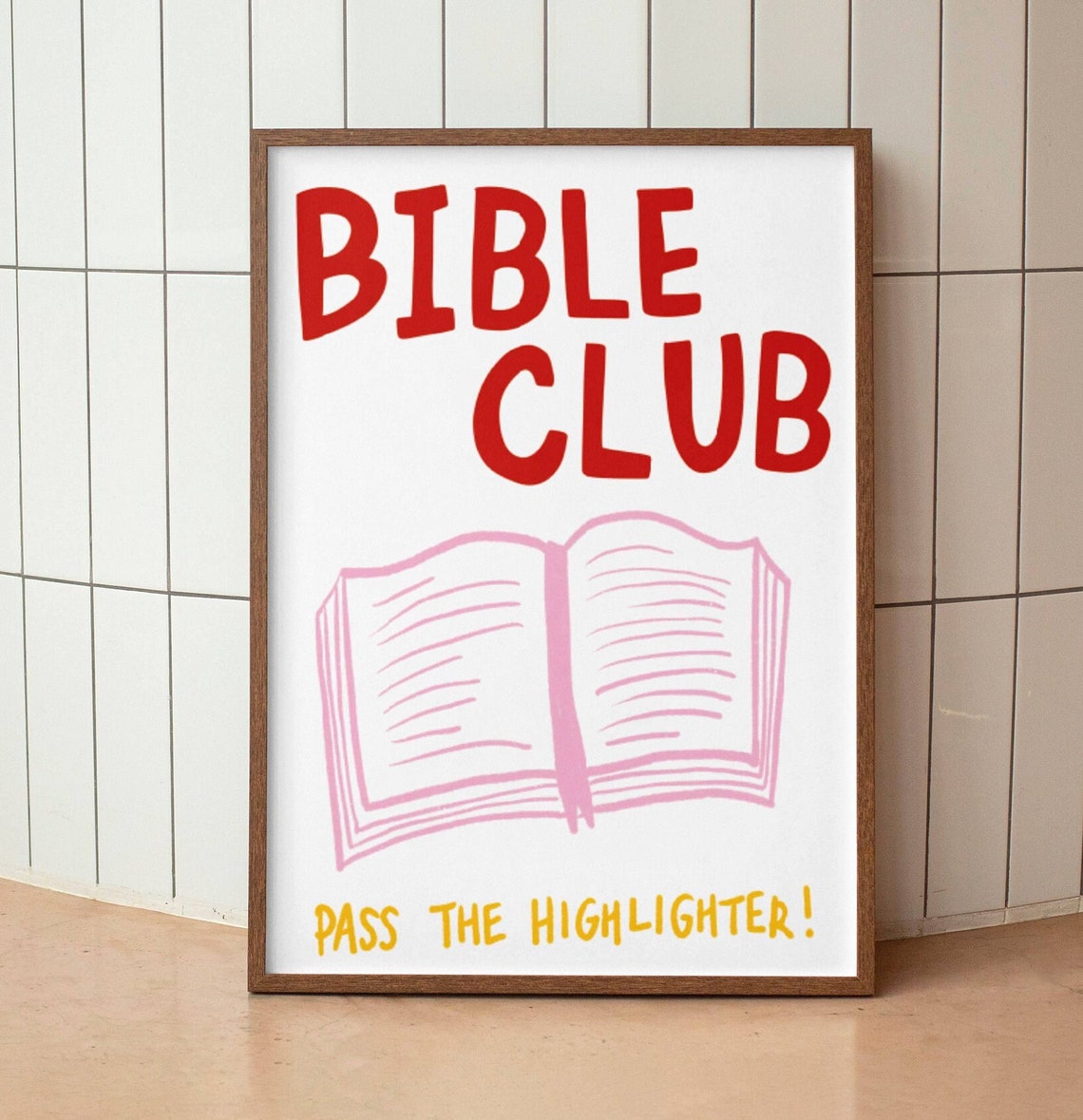 Bible Club Pass the Highlighter Pink Book Illustration Poster - Image 3