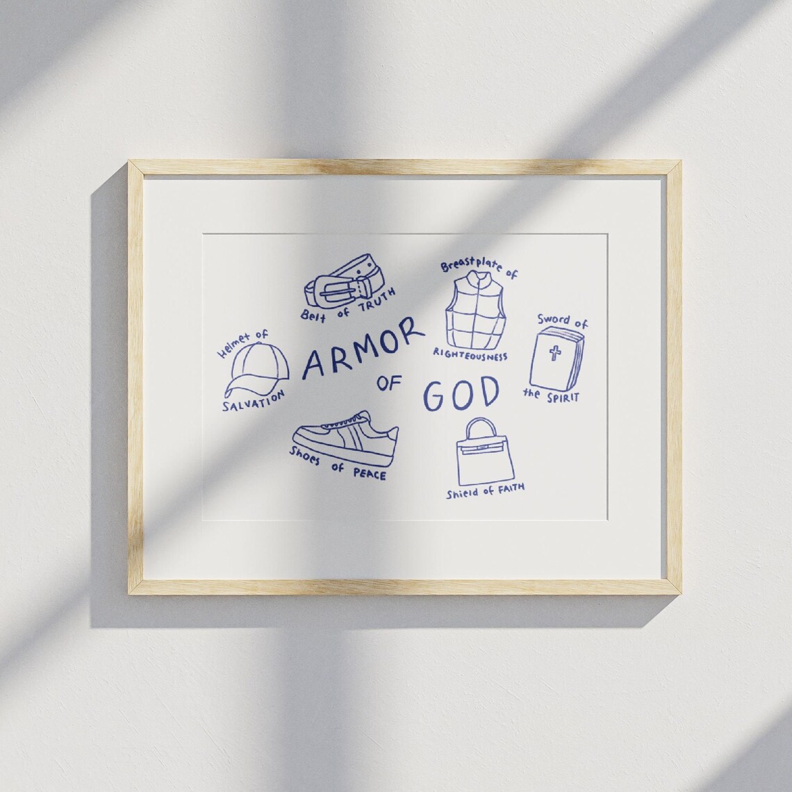Armor of God Ephesians 6 Doodle Blue Line Faith Wall Decor Poster - Image 3
