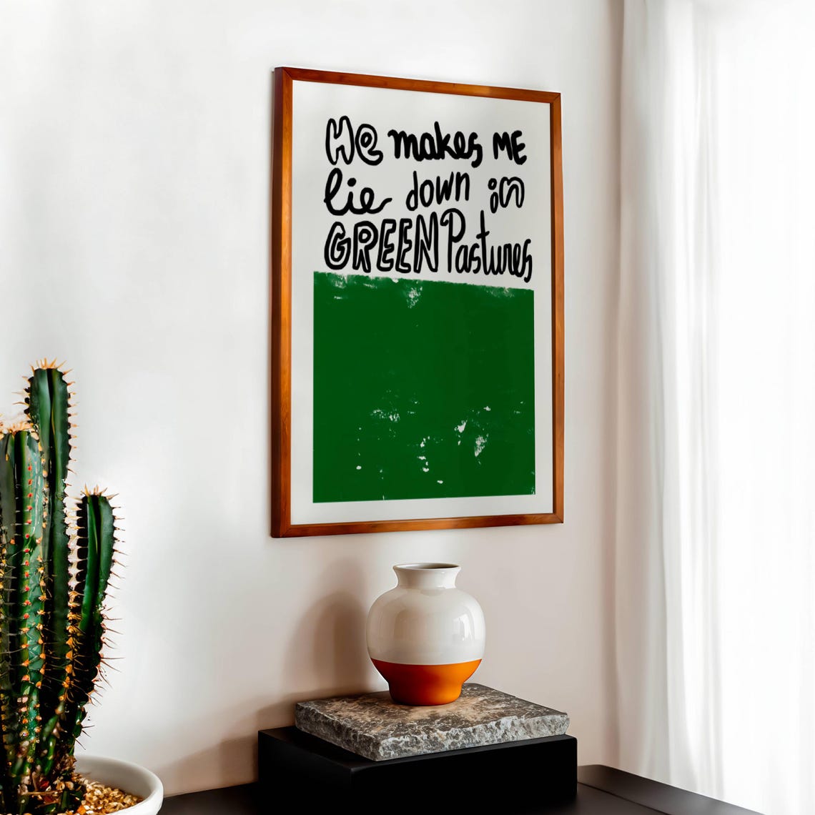 He Makes Me Lie Down In Green Pastures Psalm 23 Bible Verse Poster - Image 3