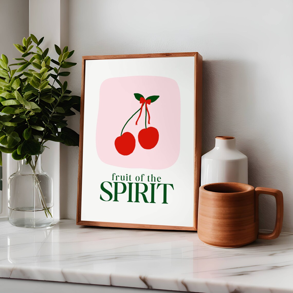 Coquette Cherries Fruit of the Spirit Pink Bow Christian Poster - Image 2