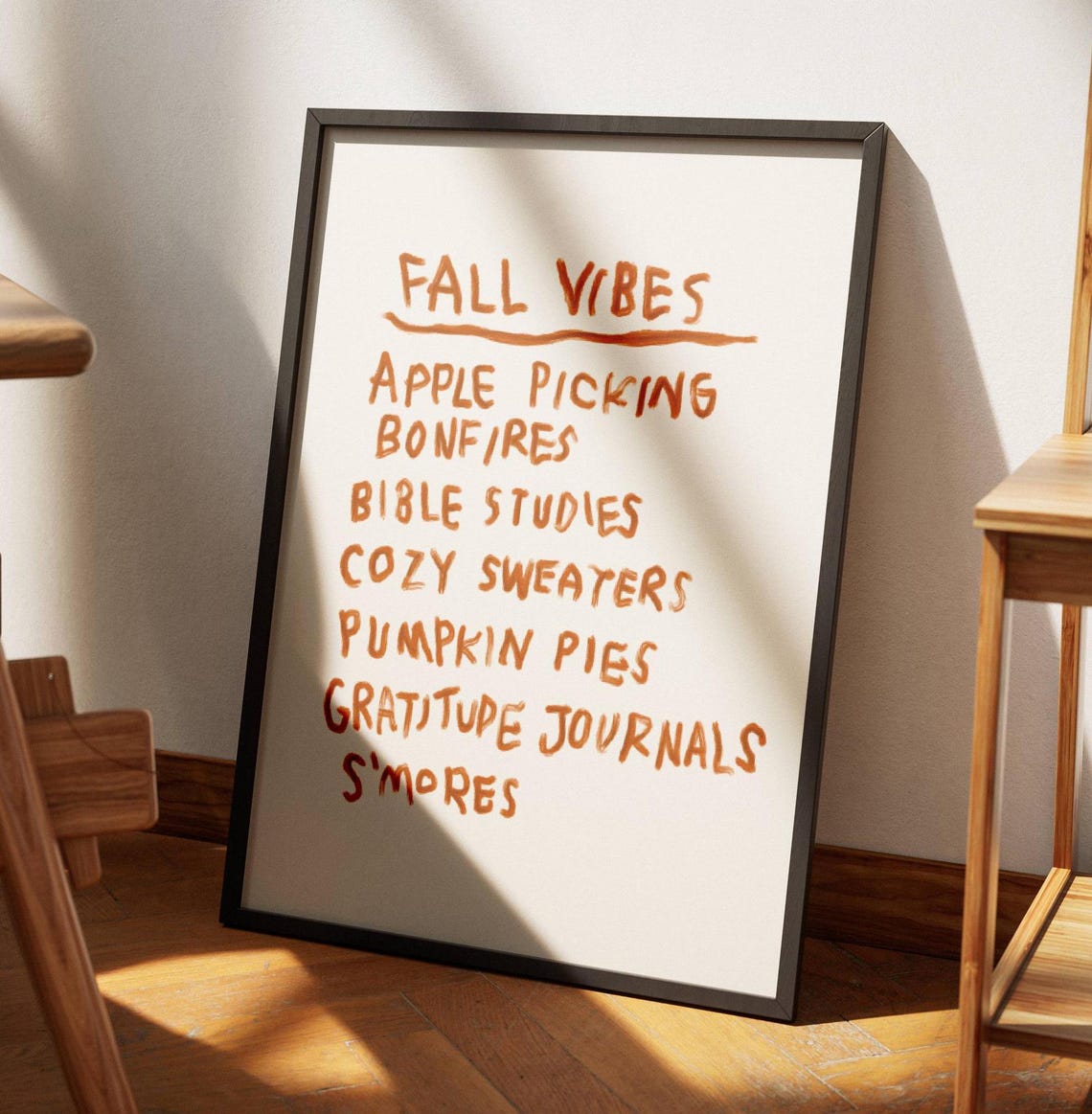 Fall Vibes Hand Lettered Autumn Bucket List Rustic Home Poster