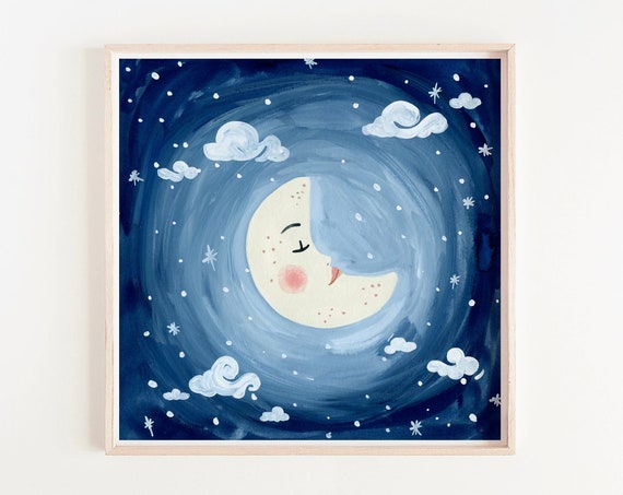 Sleeping Moon Night Sky Nursery Art Print