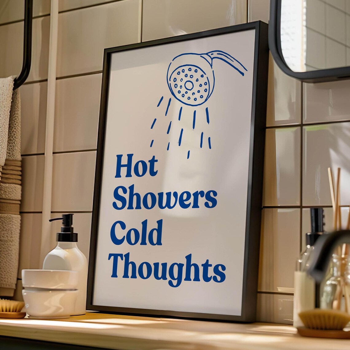 Hot Showers Cold Thoughts Minimalist Bathroom Quote