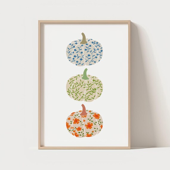 Floral Pumpkin Wall Art Halloween Thanksgiving Day Fall Decor Jpg Files