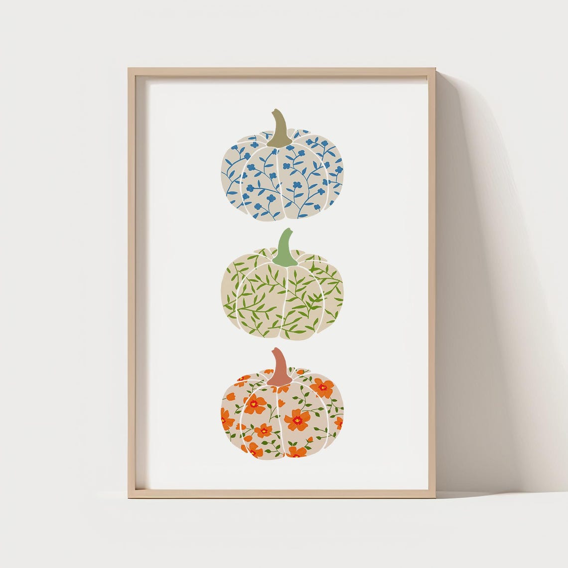 Three Floral Pattern Pumpkins Stacked Fall Thanksgiving Decor Poster