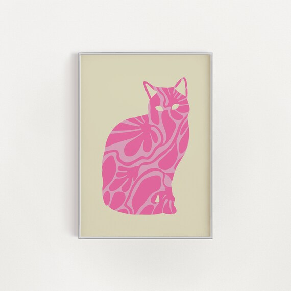 Pink Cat Art Print Cat Lover Art Cute Cat Lover Gift Cat Poster Cute Cat Print Abstract Art Print
