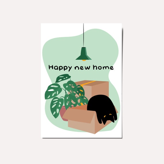 Funny Moving Card for Cat Lovers, New Home Poster
