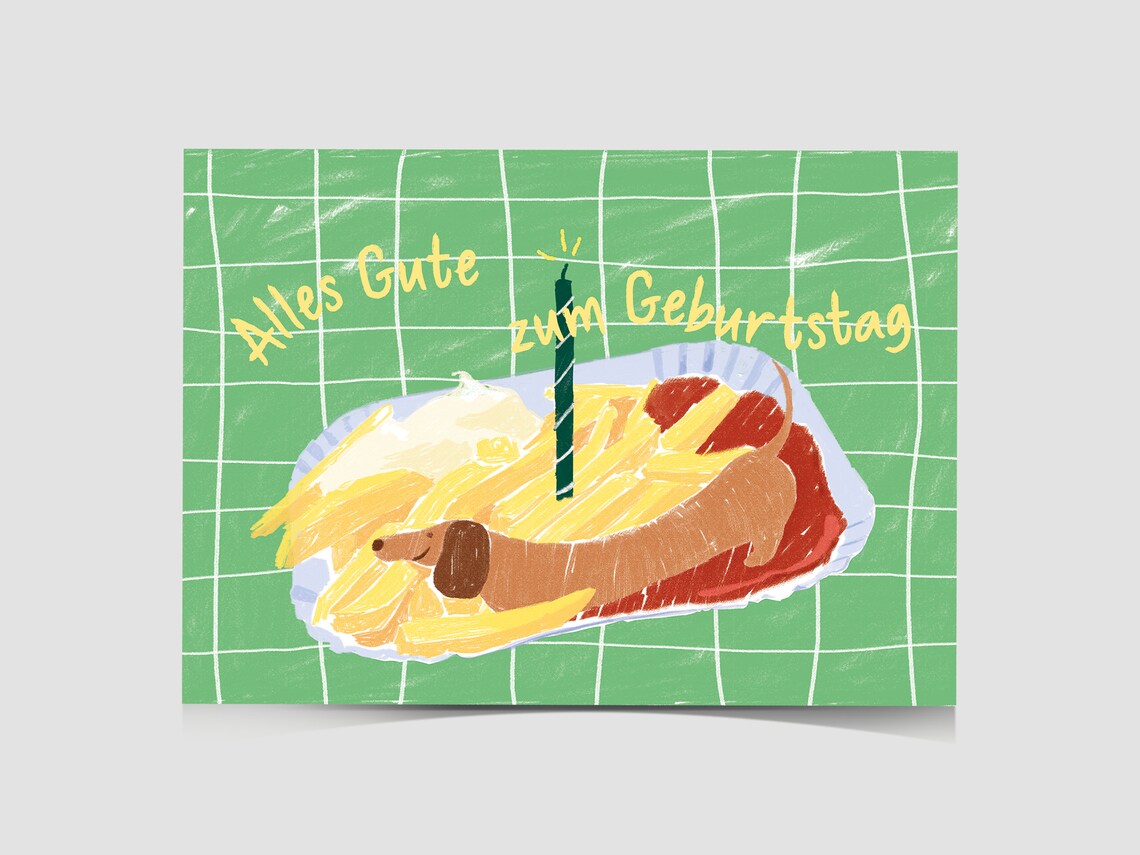 Dachshund Currywurst Birthday Card Poster