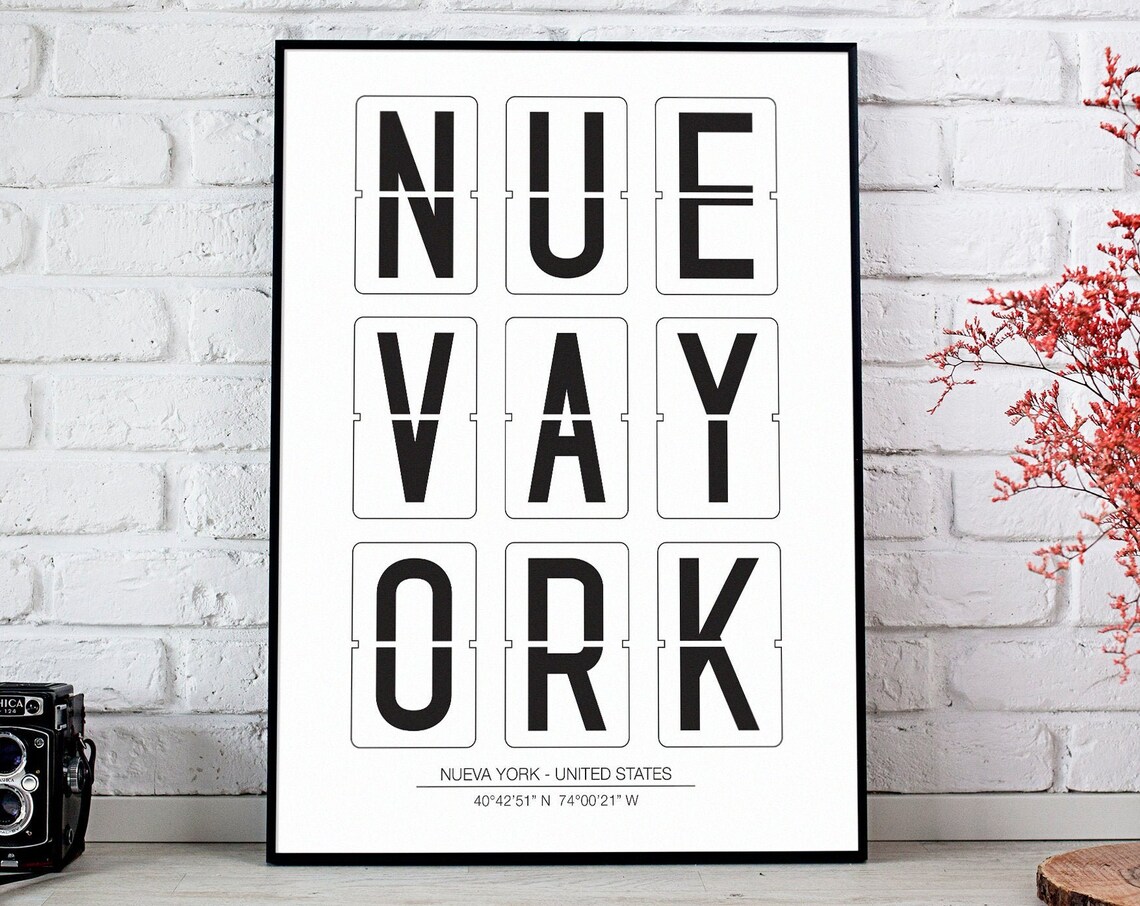 Nueva York Spanish Print, City Map Coordinates