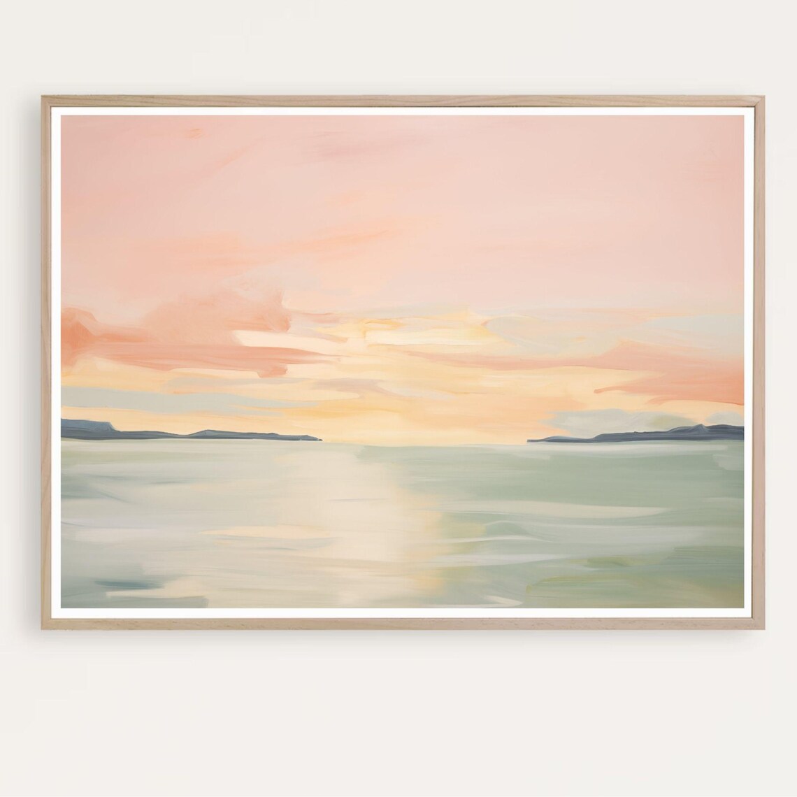 Pastel Sunset Abstract Coastal Seascape Ocean Horizon Calm Painting Poster
