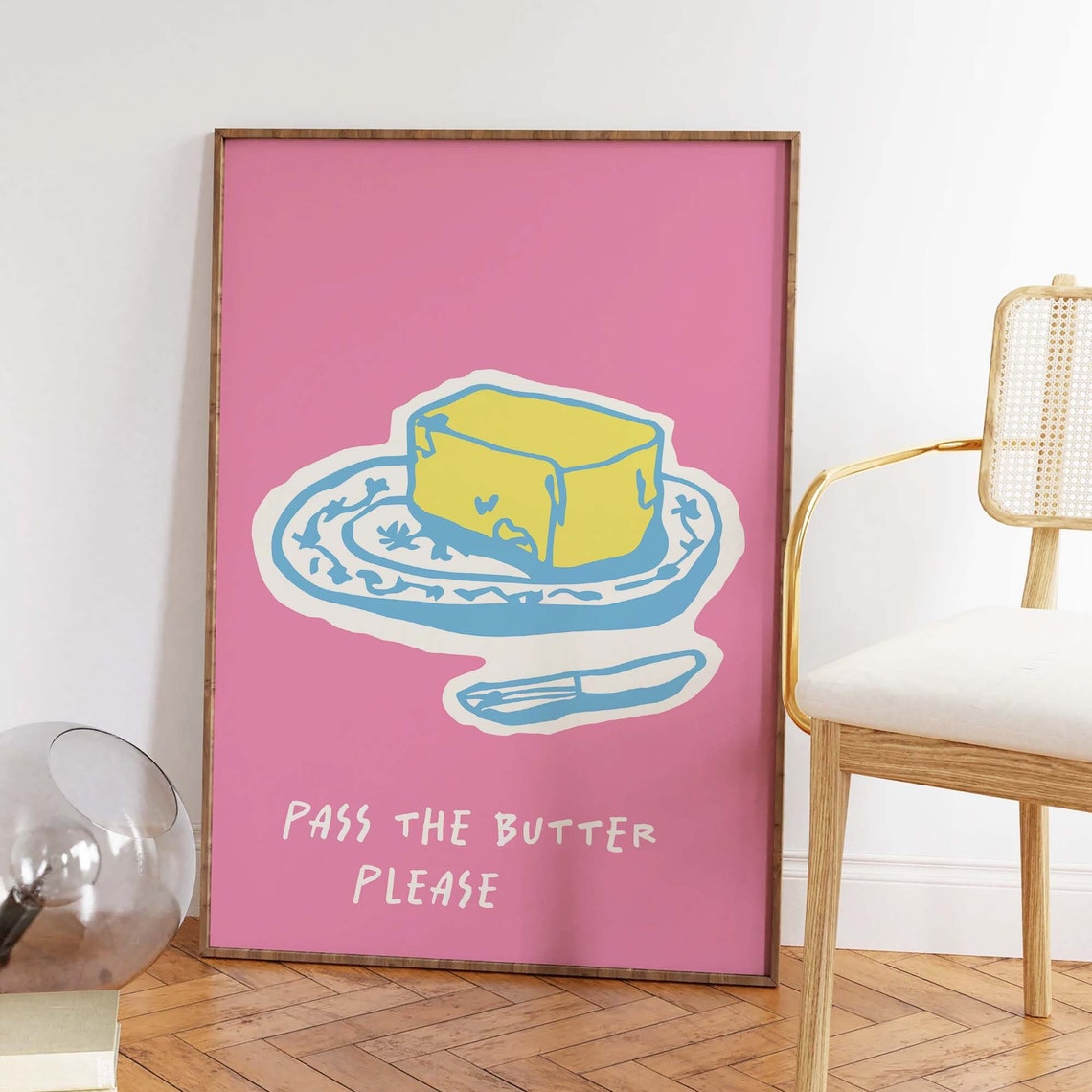 Pass The Butter Print Art Pink Kitchen Decor Butter Art Print Cute Trendy Wall Art - Image 2