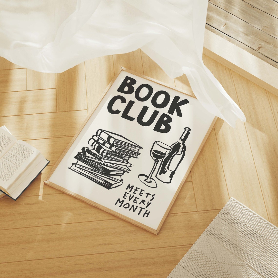 Book Club Meets Every Month Wine Books Art Poster for Reading Decor - Image 4