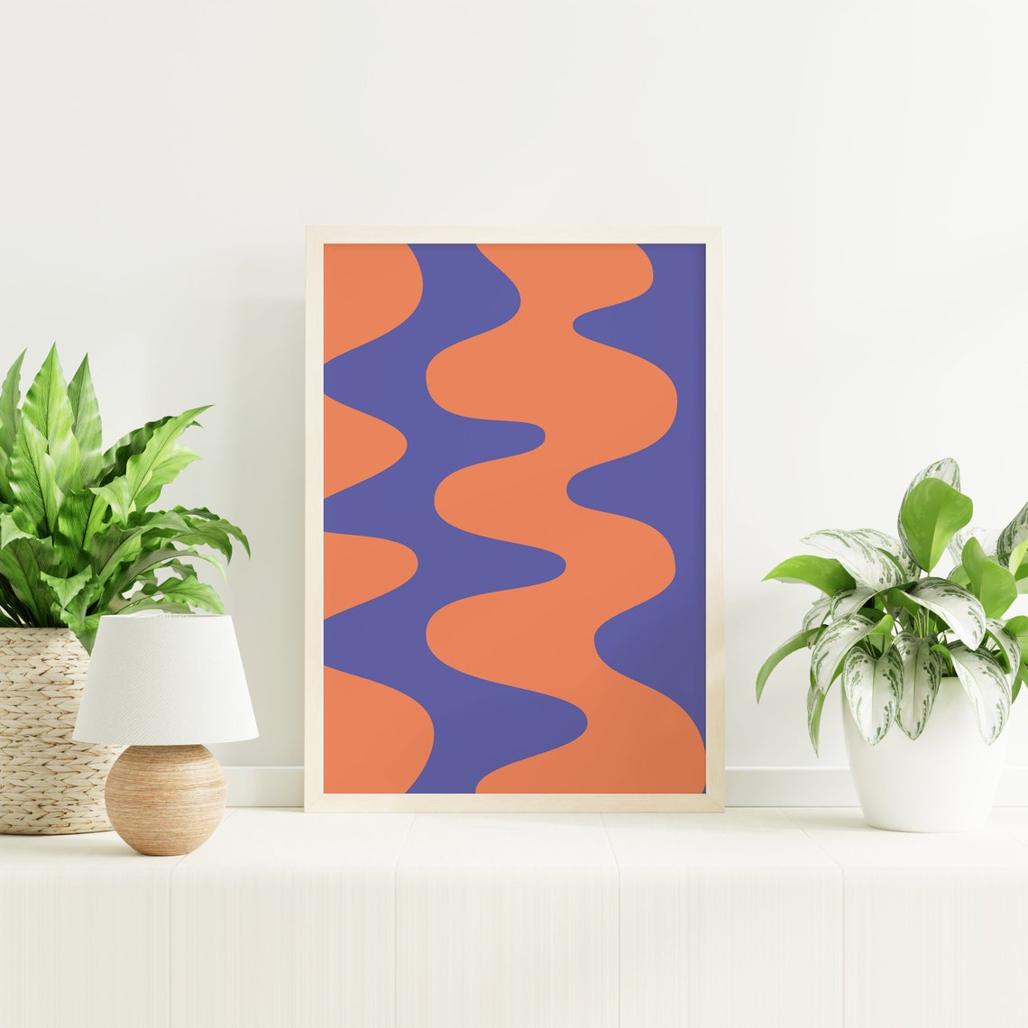 Blue Orange Abstract Print Art Trendy Blue Orange 70s Retro Art Cute Trendy Wall Art - Image 4