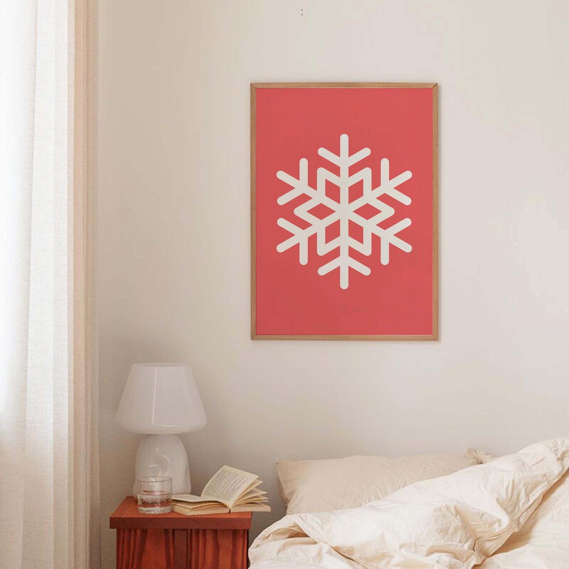 Red Snowflake Print Art Cute Christmas Decor Red Winter Holiday Wall Art - Image 2