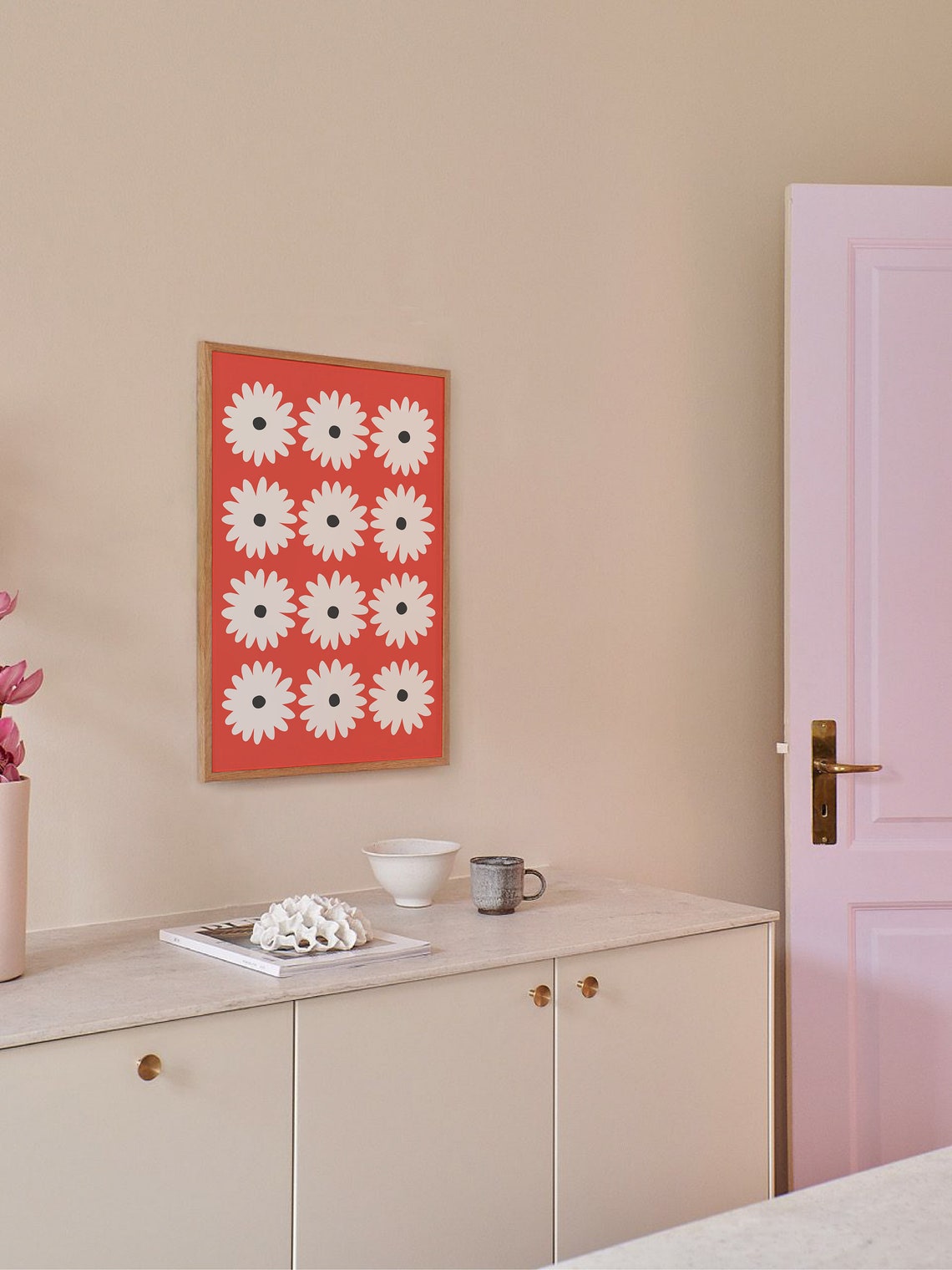 Red Daisy Print Art Flower Wall Art Red Daisies Floral Art Print Cute Trendy Wall Art - Image 6
