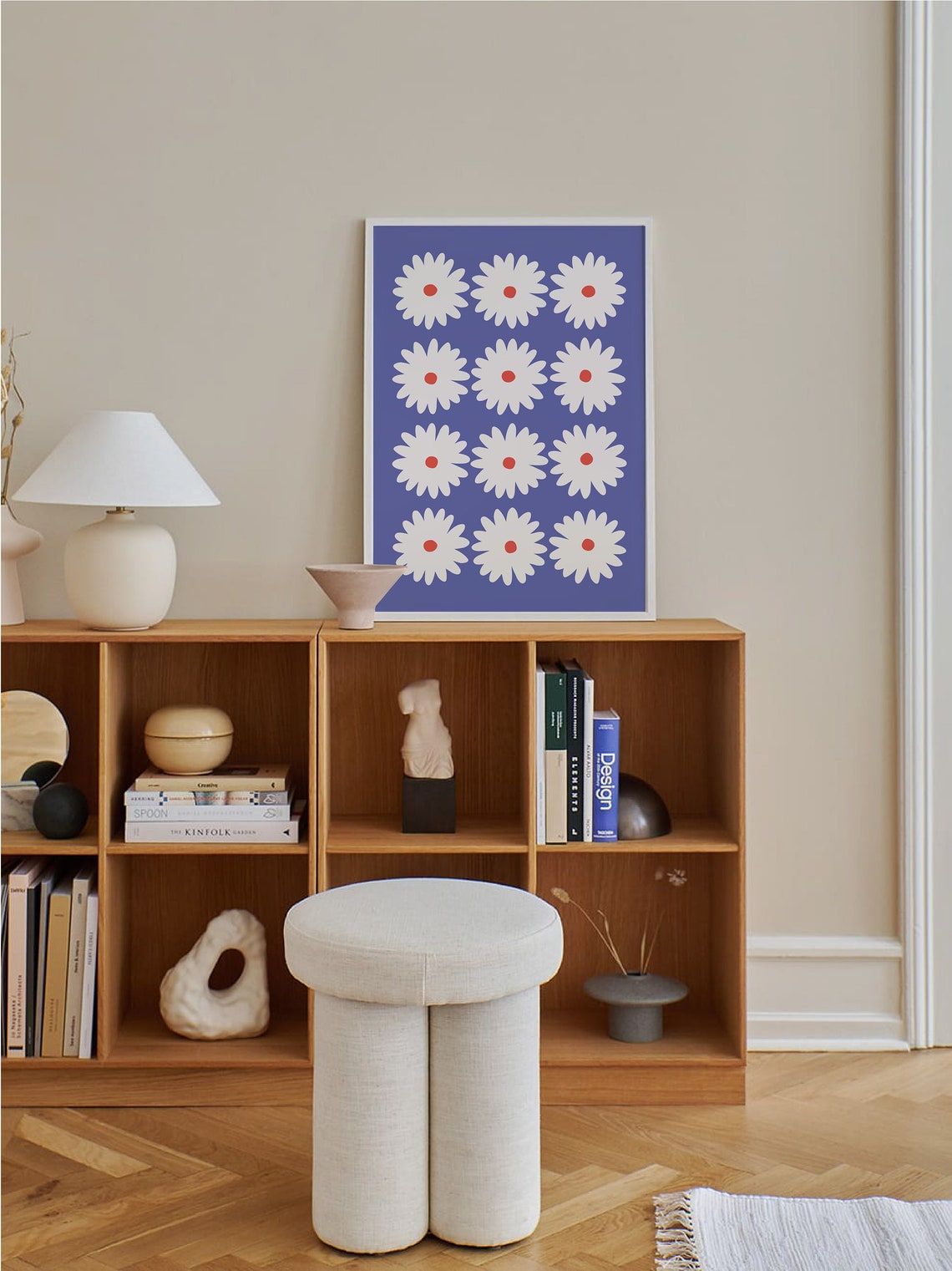 White Daisy Grid Bold Purple Background Retro Floral Art Poster - Image 5