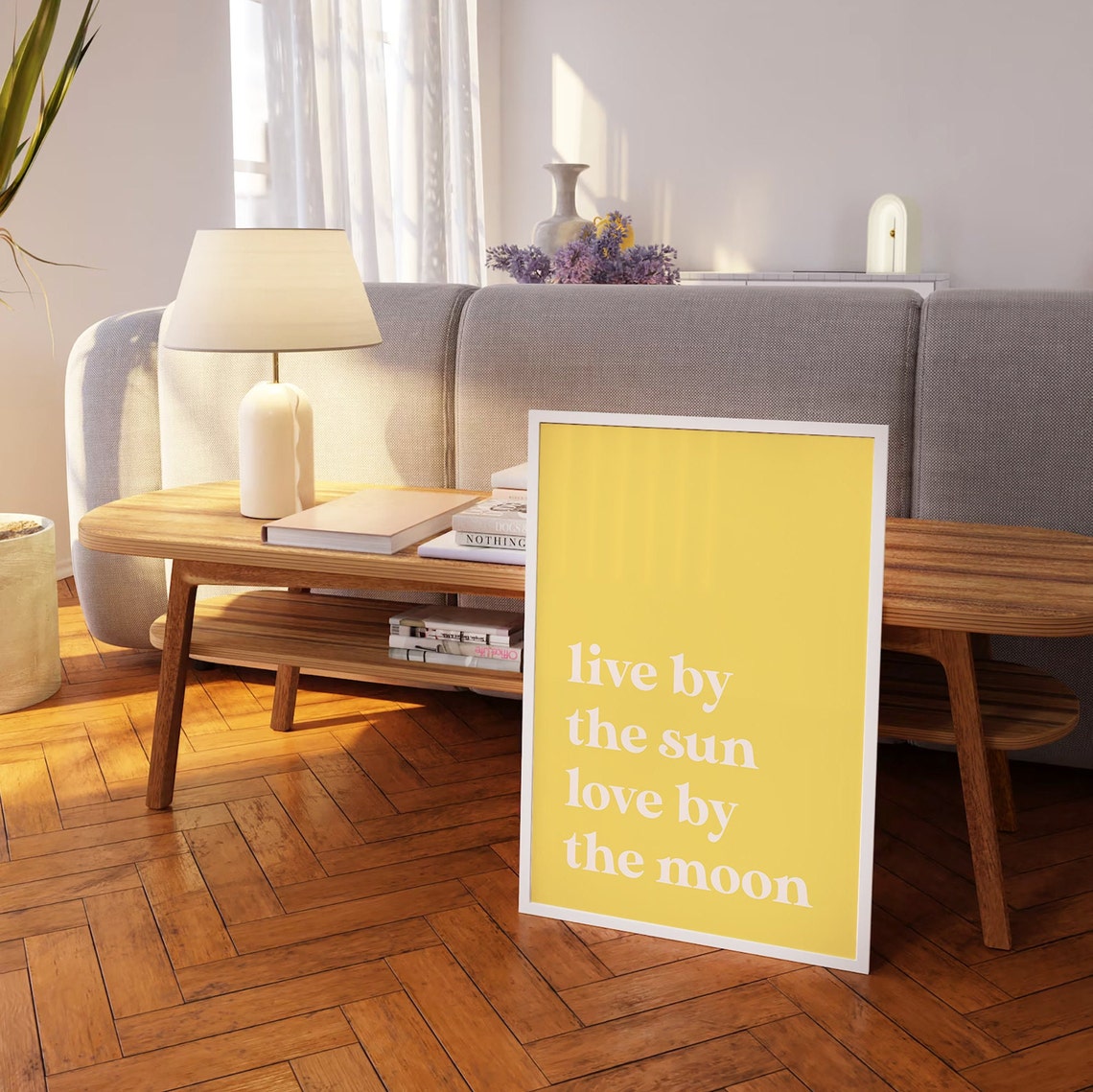 Live By The Sun Love By The Moon Quote Yellow Typography Poster - Image 3