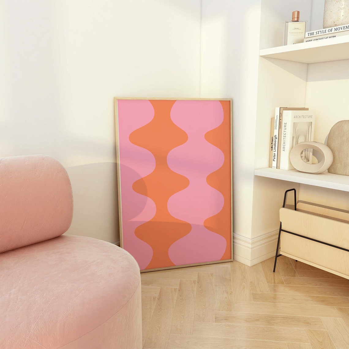 Pink Orange Abstract Print Art Trendy Pink Orange 70s Retro Art Cute Trendy Wall Art - Image 5