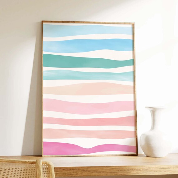Rainbow Ocean Waves Abstract Art Poster for Colorful Beach Decor