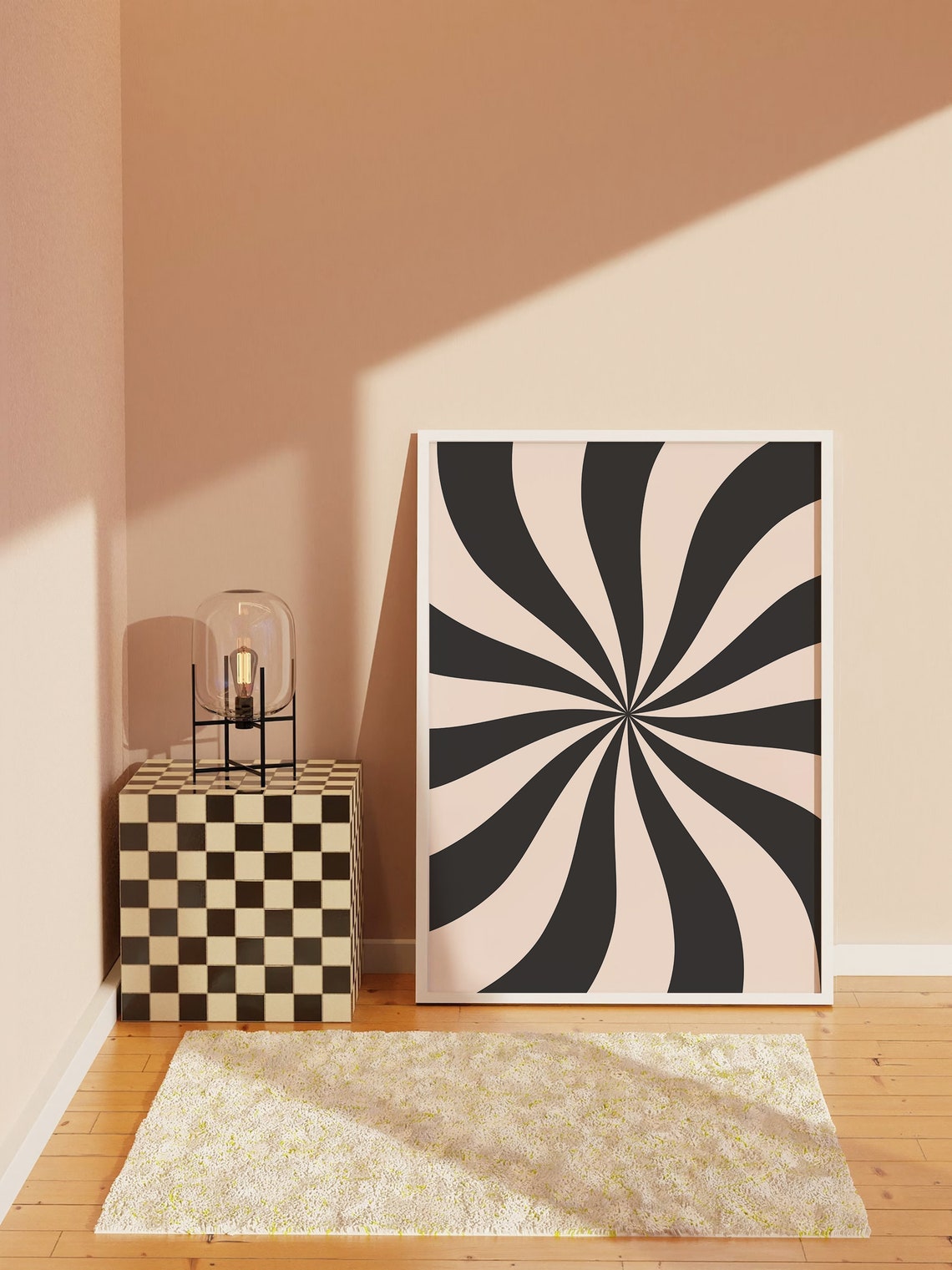 Black And White Abstract Print Art Trendy Spiral Print 70s Retro Art Cute Trendy Wall Art - Image 4