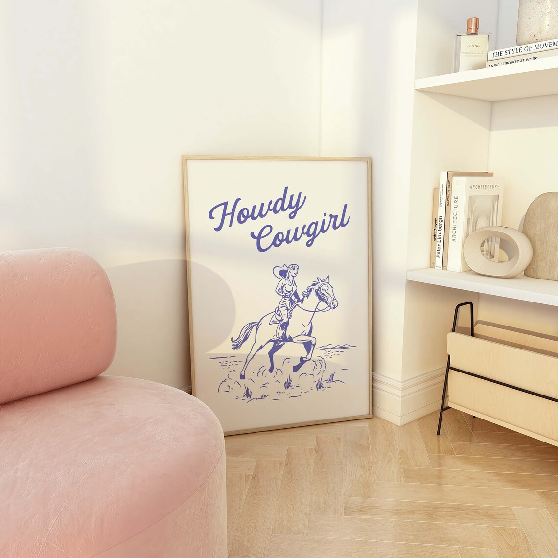 Howdy Cowgirl Blue Horseback Rider Retro Western Style Wall Art - Image 5