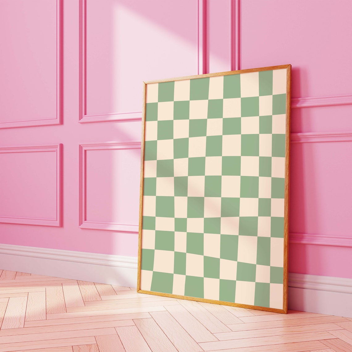 Green And White Abstract Print Art Trendy Checkered Print 70s Retro Art Cute Trendy Wall Art - Image 5