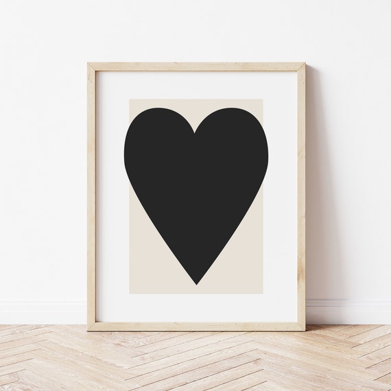 Black Heart Print Art Abstract Minimal Heart Poster Art Cute Trendy Wall Art