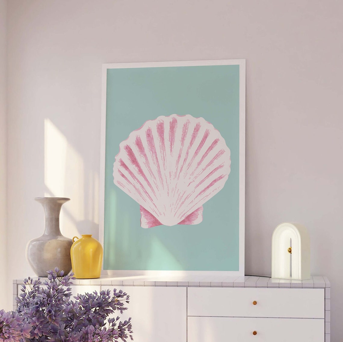 Pink Scallop Shell Mint Single Shell Coastal Beach Decor Poster - Image 2